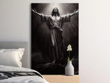 Jesus Christ Spiritual Wall Art, Divine Light Faith Decor, Christian Religious Print, Inspirational Black White Canvas Home Decor