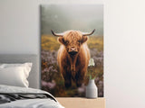 Highland Cow Wall Art Print, Scottish Animal Decor, Hairy Cow Art, Rustic Wildlife Landscape, Misty Field Farm, Nature Lover Gift, all