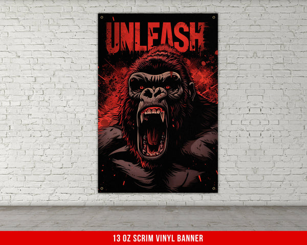 a poster of a gorilla with the words unleash on it