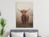 Highland Cow Art Print, Hairy Coo Wall Decor, Scottish Cattle Poster, Farm Animal Print, Rustic Farmhouse Decor, Misty Field Wildlife