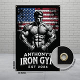 American Flag Gym Banner, Muscle Man Wall Art, Home Gym Decor, Vintage Bodybuilding Poster, Fitness Motivation Flag, 24x36