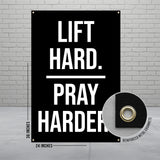 Lift Hard Pray Harder Gym Banner, Gym Decor, Fitness Motivation Banner, Workout Poster, Home Gym Wall Art, Inspirational Gym Sign