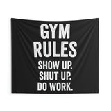 Gym Rules Wall Tapestry - Gym Decor - Large Motivational Fitness - Weightlifting Art