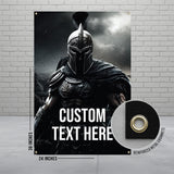 Spartan Warrior Wall Art Poster, Medieval Knight Armor Print, 24x36 Inches, Outdoor Banner with Custom Text, Reinforced Grommets