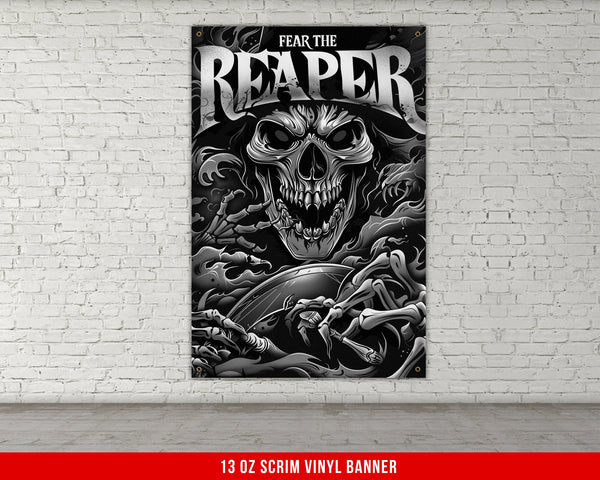 a black and white poster with a skull on it