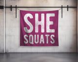 She Squats Wall Tapestry - Gym Decor - Large Motivational Fitness - Weightlifting Art