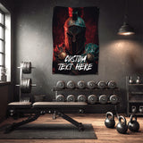 The image is a promotional graphic for a fabric product, specifically a 9 oz polyester fabric. It features a close-up view of the fabric, highlighting its properties such as dye sublimation, scratch resistance, wrinkles being free, and being washable.