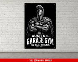 Austin's Garage Gym banner with Spartan warrior and inspirational text.