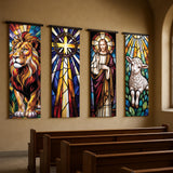 Set of 4 Christian Catholic Banners - Jesus, Cross, Lamb, Crown - Church and Home Religious Wall Art V31