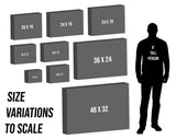 various sizes of gray boxes, each labeled with a person's height in inches, ranging from 6 to 48 inches tall.