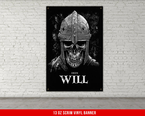 a poster of a skull wearing a helmet