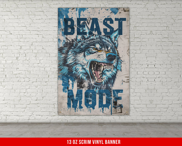 a picture of a wolf on a brick wall