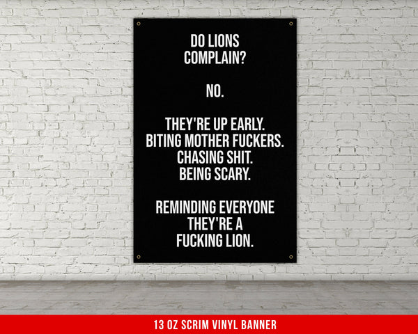 Do Lions Complain Banner - Home Gym Decor - Large Quotes Wall Art - Weightlifting - Sports Inspiration