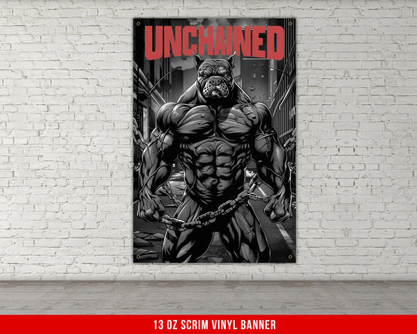a poster of a man with a chain around his neck
