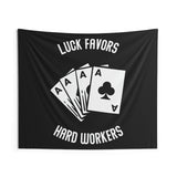 Luck Favors Hard Workers Tapestry, Motivational Wall Art, Fitness Decor, Weightlifting Banner, Inspirational Gym Decor