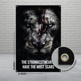 The Strongest Hearts Have The Most Scars Lion Poster, Motivational Wall Art, Inspirational Animal Print, Office Decor, 24x36 Inches