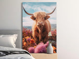 Highland Cow Art Print, Scottish Cattle Canvas, Floral Field Wall Decor, Rustic Farm Animal, Nature Landscape, Wildlife Photography
Highland