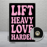 Lift Heavy Love Harder Banner, Motivational Gym Wall Decor, Workout Inspiration Poster, Home Gym Decoration, Fitness Decor, Pink Banner