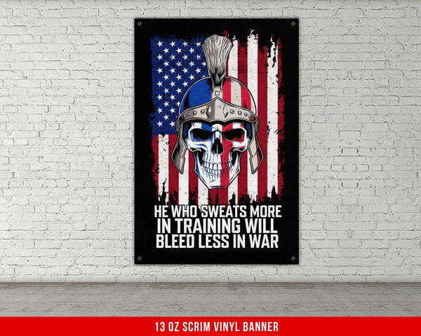 a poster of a skull wearing a helmet with a american flag on it