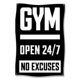 Gym Sign, Open 24/7 Wall Art, No Excuses Poster, Gym Motivation Banner, Fitness Room Decor, Workout Inspiration Sign, Home Gym Decor