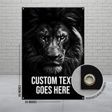 Lion Wall Art Poster, Custom Text Banner, Black and White Lion Print, Personalized Lion Artwork, Large Lion Decor, Lion Room Decor