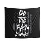 Fkn Work | Custom Gym Tapestry | Home Gym Flag Decor | Large Quote Wall Art | Motivational Inspirational | Banner | USA Gray
