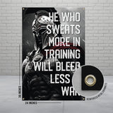 Inspirational Workout Banner, Fitness Motivation Poster, Gym Wall Art, He Who Sweats More in Training Will Bleed Less in War