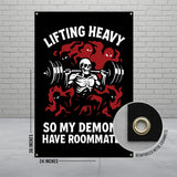 Lifting Heavy Gym Poster, Skeleton Weightlifting Decor, Motivational Workout Art, Fitness Room Wall Hanging, Gym Room Banner