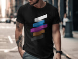 Geometric stripe graphic tee, casual urban style t-shirt, unisex modern fashion, trendy streetwear, comfortable everyday shirt