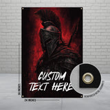 Spartan Warrior Poster, Red and Black Wall Art, Ancient Greek Helmet, Gladiator Decor, Customizable Text Banner, 24x36 Decor