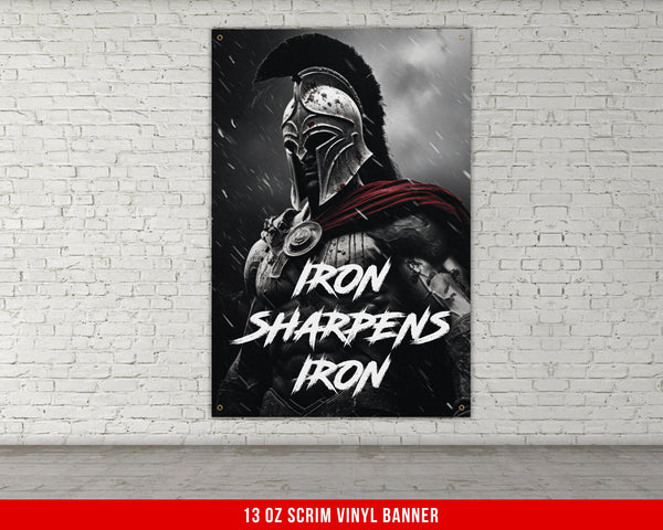 Iron Sharpens Iron Home Gym Banner - Inspiration - Weightlifting Decor - Motivation - Gym Gift - Gym Sign - Custom Text - Spartan V5