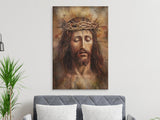 Jesus Christ Crown of Thorns Portrait, Religious Christian Wall Art, Sacred Catholic Devotional Painting Print, Spiritual Home Decor
