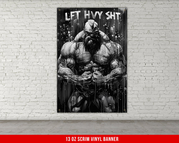 a painting of a man with a beard on a brick wall