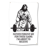 Motivational Gym Poster, Fitness Wall Art, Father Forgive Me For These Gains Print, Gym Decor, Workout Inspiration, Home Gym Poster
