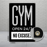GYM Open 24/7 No Excuses Banner, Fitness Motivation Sign, Gym Wall Decor, Workout Inspiration Poster, Home Gym Decoration