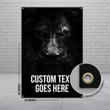 Custom Lion Banner with Special Text, Personalized Lion Wall Art, Customizable Black Lion Poster, Unique Animal Print Decor