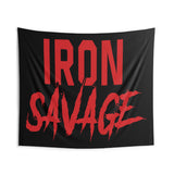 Iron Savage | Custom Gym Tapestry | Home Gym Flag Decor | Large Quote Wall Art | Motivational Inspirational | Banner
