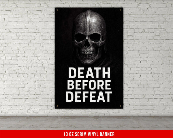 Death Before Defeat Banner, Gym Motivation Poster, Custom Weightlifting Banner, Skull Fitness Motivation, Home Gym Decor, Workout Wall Art