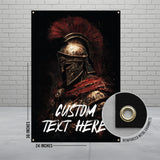 Custom Text Banner, Medieval Warrior Art, Personalized Wall Hanging, Ancient Armor Print, Unique Home Decor, Gladiator Poster