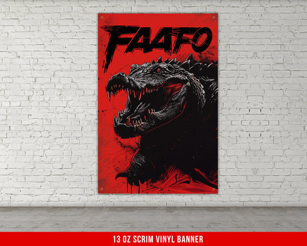 a painting of a crocodile on a brick wall