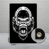 Gorilla Head Tapestry Wall Hanging, Animal Print Art, Unique Home Decor, Large Poster, Black and White Decoration, 24x36 Inches