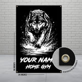 Wolf Home Gym Banner, Motivational Wolf Workout Poster, Black and White Gym Decor, Fitness Room Wall Art, 24x36 inches