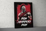 Iron Sharpens Iron Canvas - Home Gym Decor - Large Motivational Quote Wall Art - Weightlifting Fitness - Sports Inspiration - Spartan V3