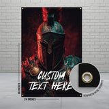 Custom Spartan Warrior Banner, Ancient Greek Decor, Personalized Wall Art, Unique Home Decoration, Reinforced Metal Grommets