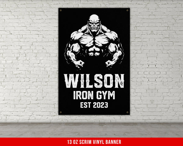 Iron Muscle Gym - Custom Vinyl Banner - Your Name Custom Banner - Inspirational Motivational - Large Quote Wall Art - Home Gym Decor