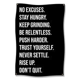 Motivational Wall Art, Inspirational Quotes Poster, No Excuses, Stay Hungry, Keep Grinding, Push Harder, Rise Up, Don't Quit