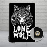Lone Wolf Banner, Wolf Wall Art, Black and White Wolf Poster, Large Wolf Print, Wolf Tapestry for Home Decor, 24 x 36 Inches