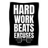 Hard Work Beats Excuses Poster, Motivational Gym Wall Art, Fitness Inspirational Home Decor, Workout Success Quote Banner