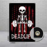 Deadlift Skeleton Banner, Gym Wall Decor, Fitness Motivation Poster, Workout Room Decoration, Weightlifting Art, Home Gym Sign