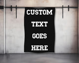 Black banner with "CUSTOM TEXT GOES HERE" in white block letters.